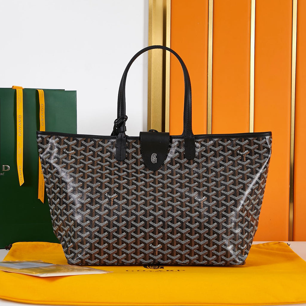 Goyard Saint Louis PM 34 in Black Goyardine Canvas and Calfskin Bag