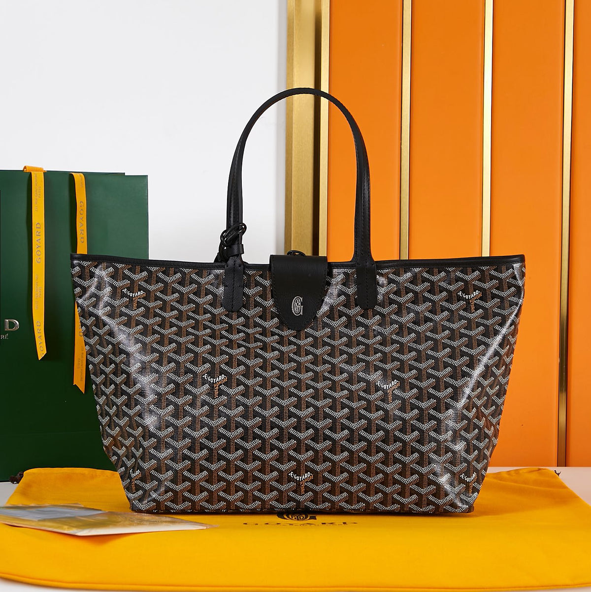 Goyard Saint Louis PM 34 in Black Goyardine Canvas and Calfskin Bag