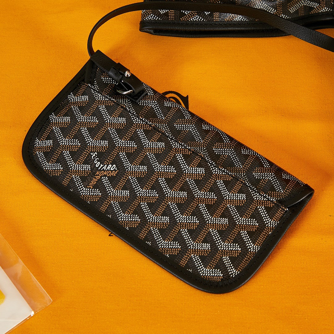 Goyard Saint Louis PM 34 in Black Goyardine Canvas and Calfskin Bag