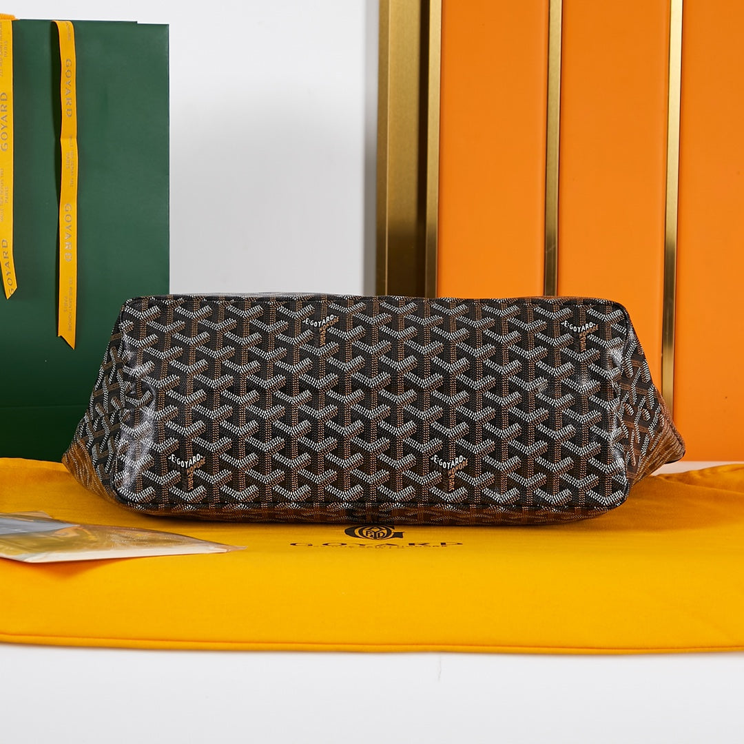 Goyard Saint Louis PM 34 in Black Goyardine Canvas and Calfskin Bag