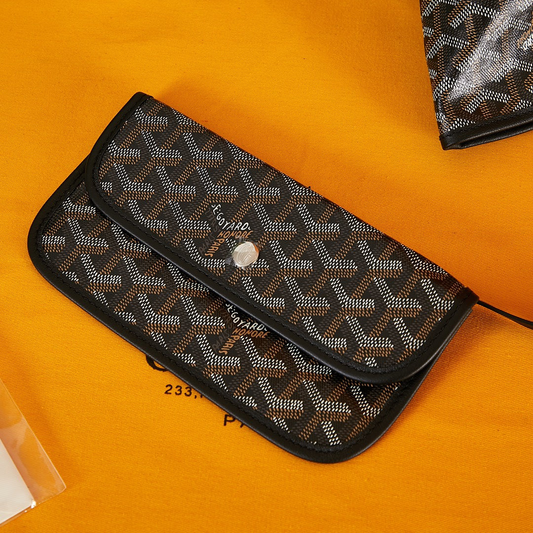 Goyard Saint Louis PM 34 in Black Goyardine Canvas and Calfskin Bag