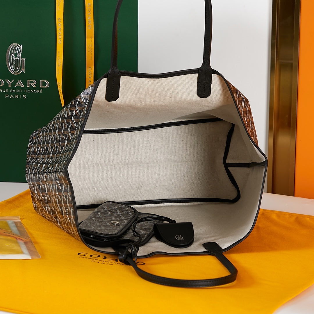 Goyard Saint Louis PM 34 in Black Goyardine Canvas and Calfskin Bag