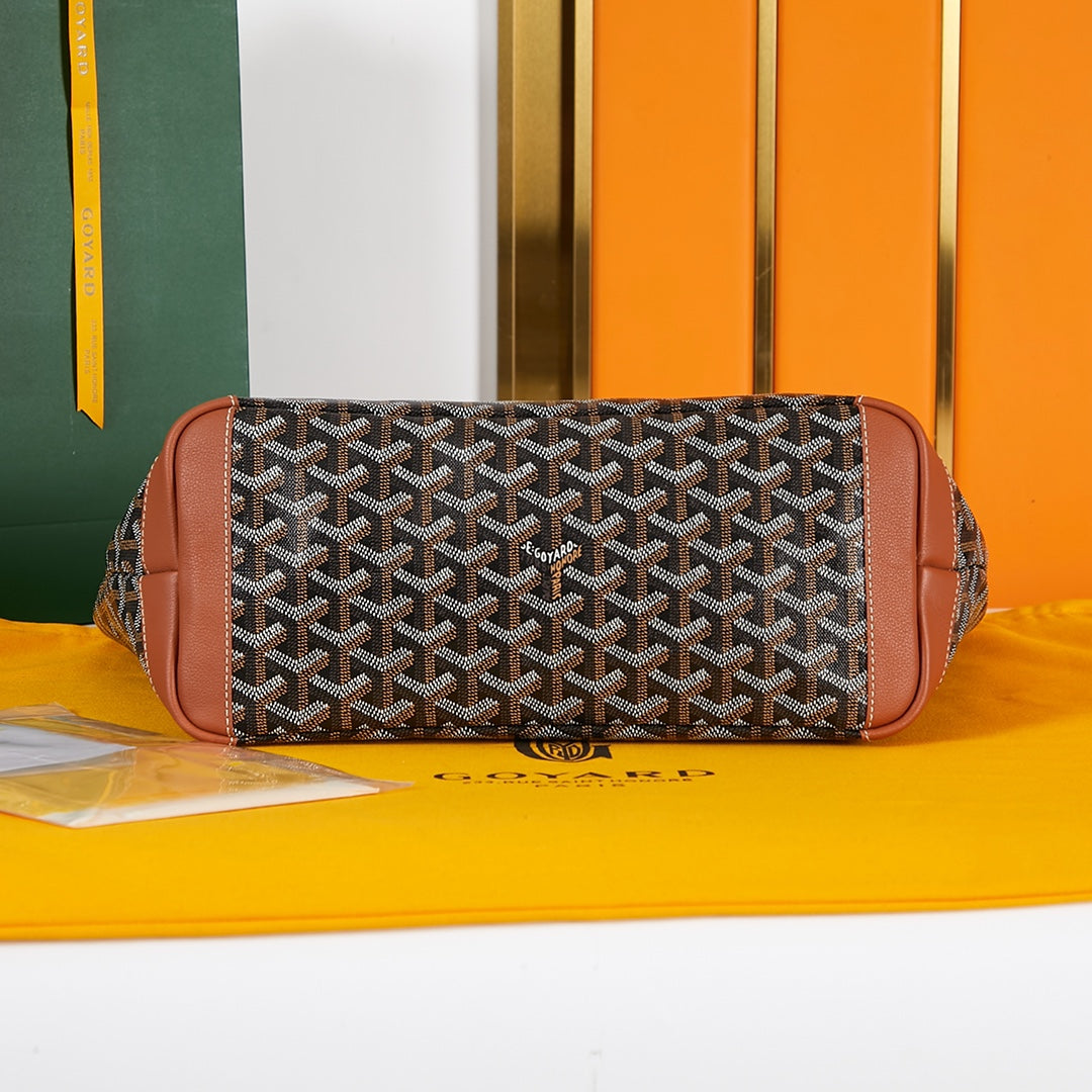 Goyard Saint Louis PM 30 in Black Goyardine Canvas and Tan Calfskin Bag