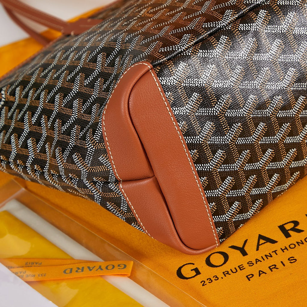 Goyard Saint Louis PM 30 in Black Goyardine Canvas and Tan Calfskin Bag