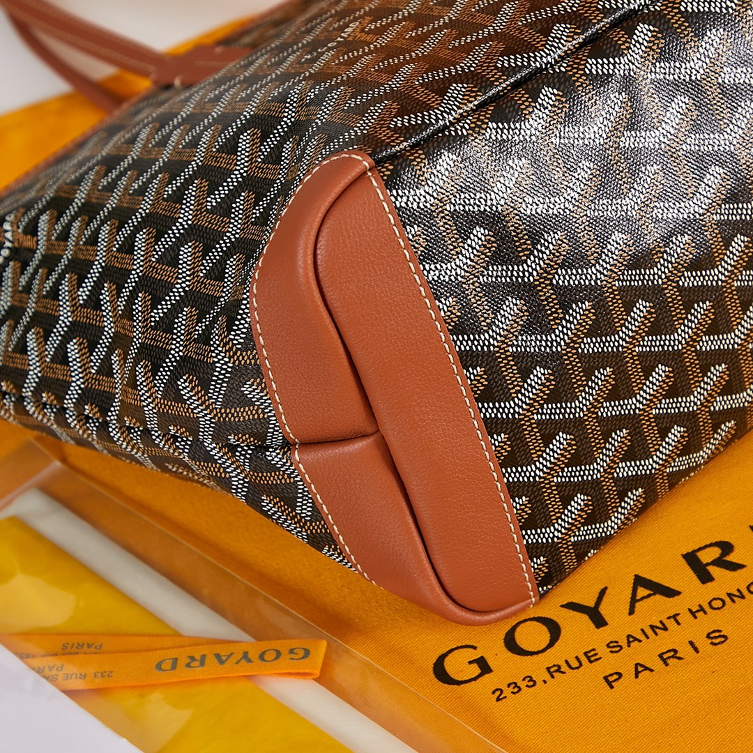 Goyard Saint Louis PM 30 in Black Goyardine Canvas and Tan Calfskin Bag