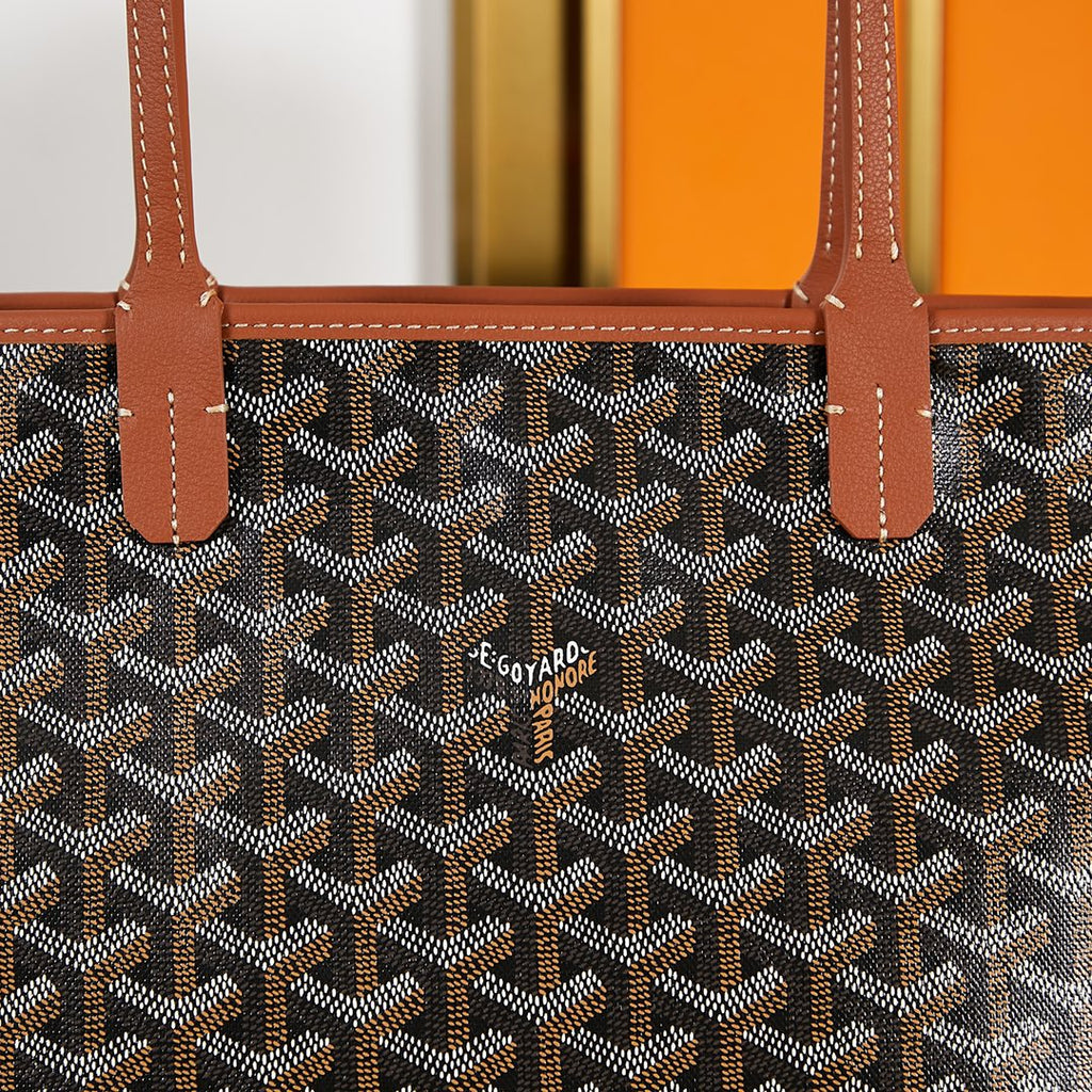 Goyard Saint Louis PM 30 in Black Goyardine Canvas and Tan Calfskin Bag