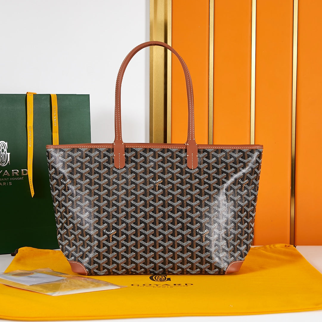 Goyard Saint Louis PM 30 in Black Goyardine Canvas and Tan Calfskin Bag