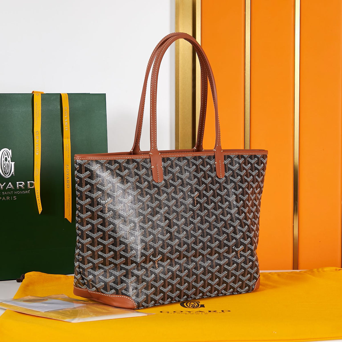 Goyard Saint Louis PM 30 in Black Goyardine Canvas and Tan Calfskin Bag
