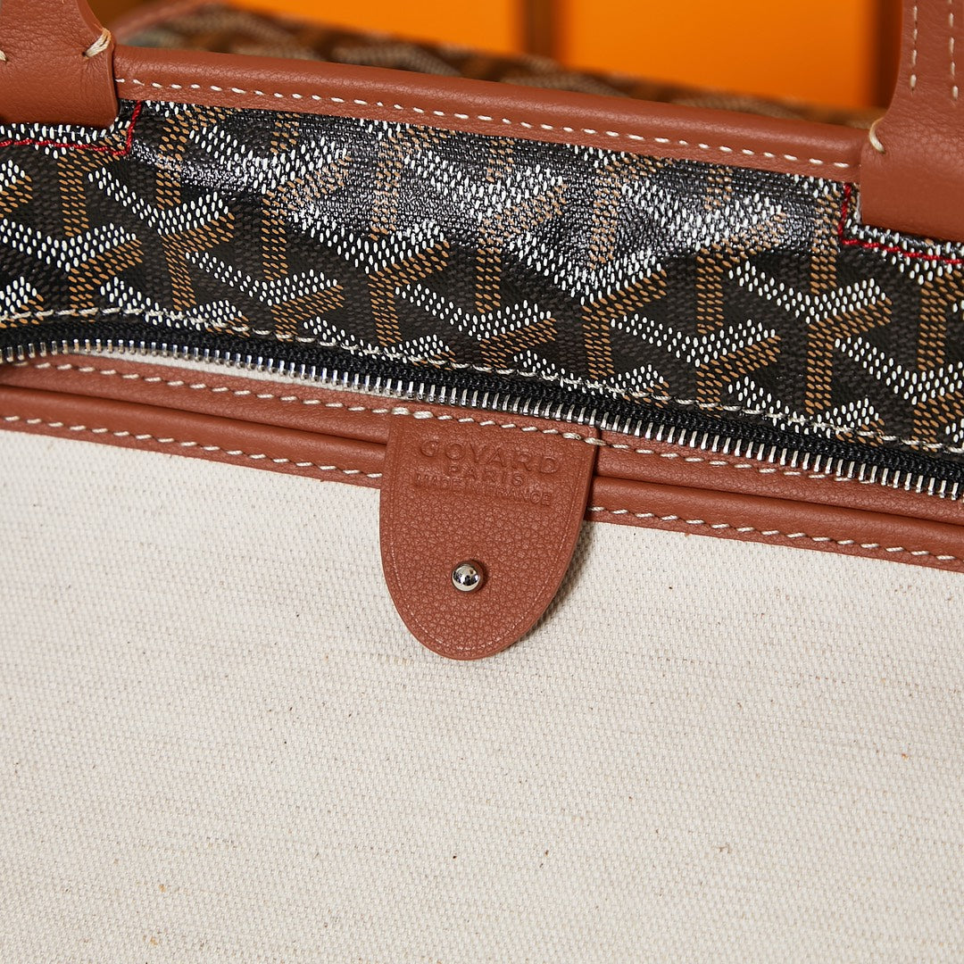 Goyard Saint Louis PM 30 in Black Goyardine Canvas and Tan Calfskin Bag