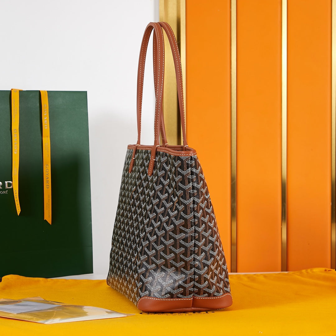 Goyard Saint Louis PM 30 in Black Goyardine Canvas and Tan Calfskin Bag