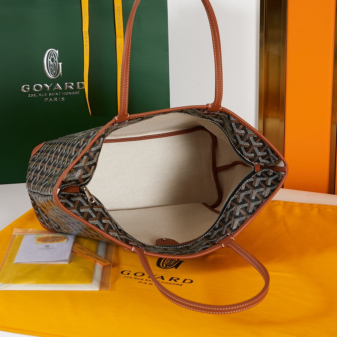 Goyard Saint Louis PM 30 in Black Goyardine Canvas and Tan Calfskin Bag