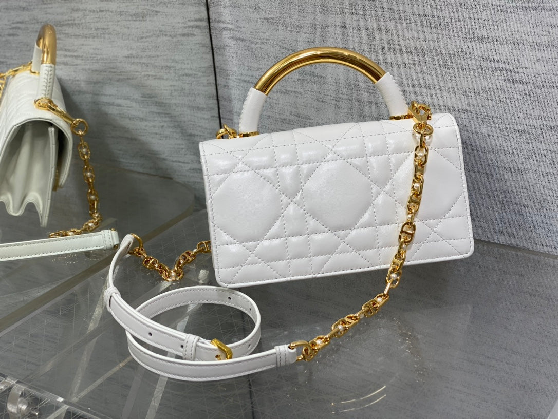 Dior Mini 20 Ange Bag in White Macrocannage Lambskin