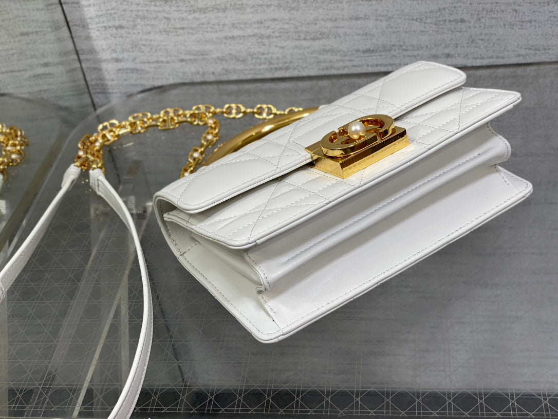 Dior Mini 20 Ange Bag in White Macrocannage Lambskin