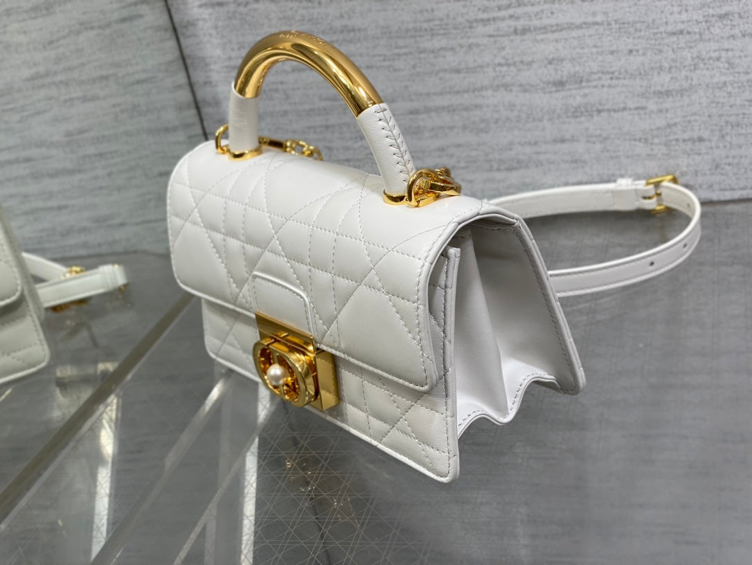 Dior Mini 20 Ange Bag in White Macrocannage Lambskin