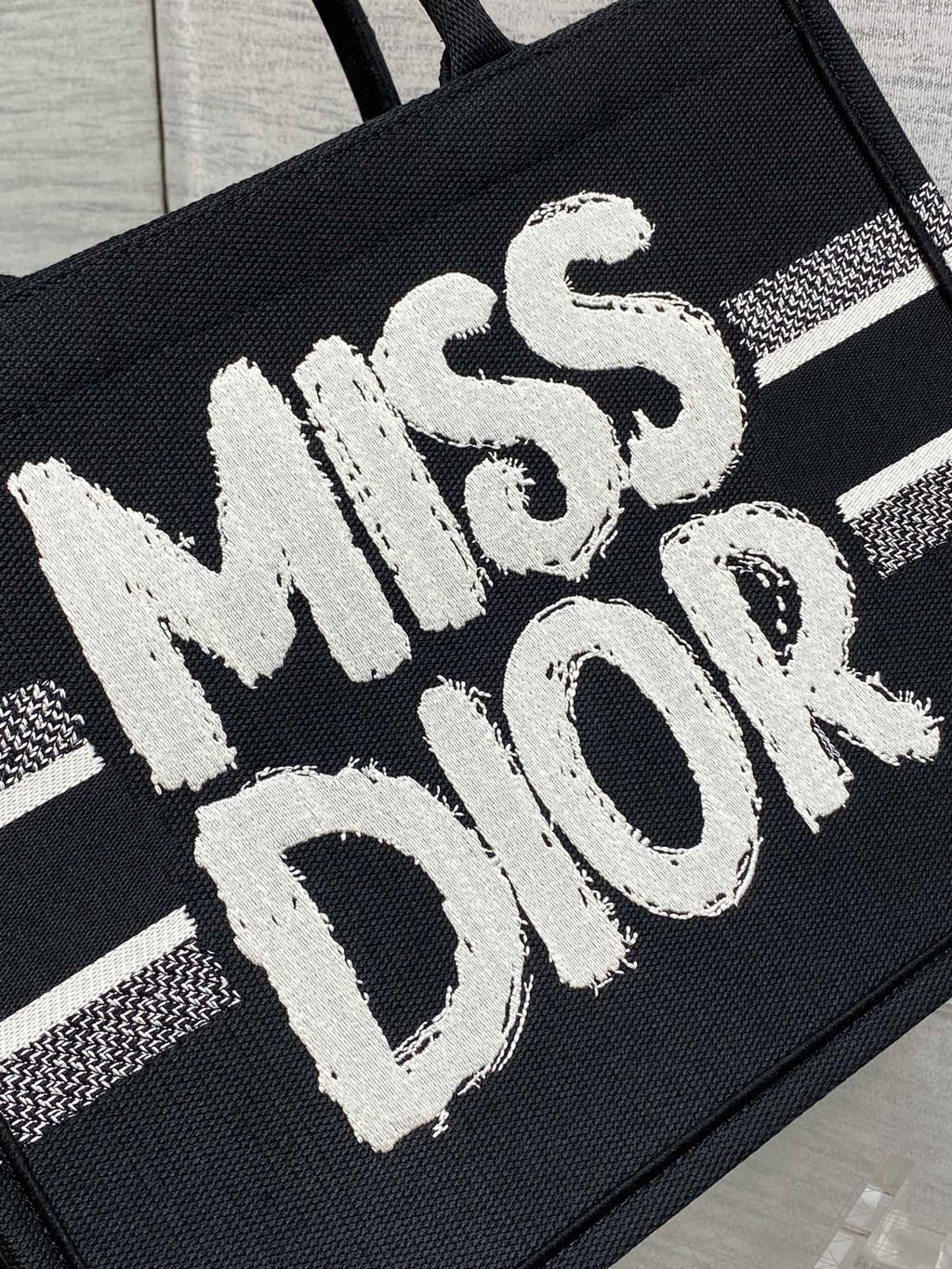 Dior Medium Book Tote 36 in Black Mix White Canvas 226507