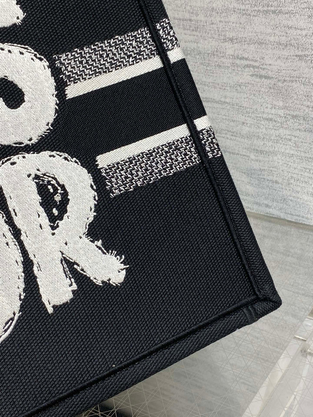 Dior Medium Book Tote 36 in Black Mix White Canvas 226507