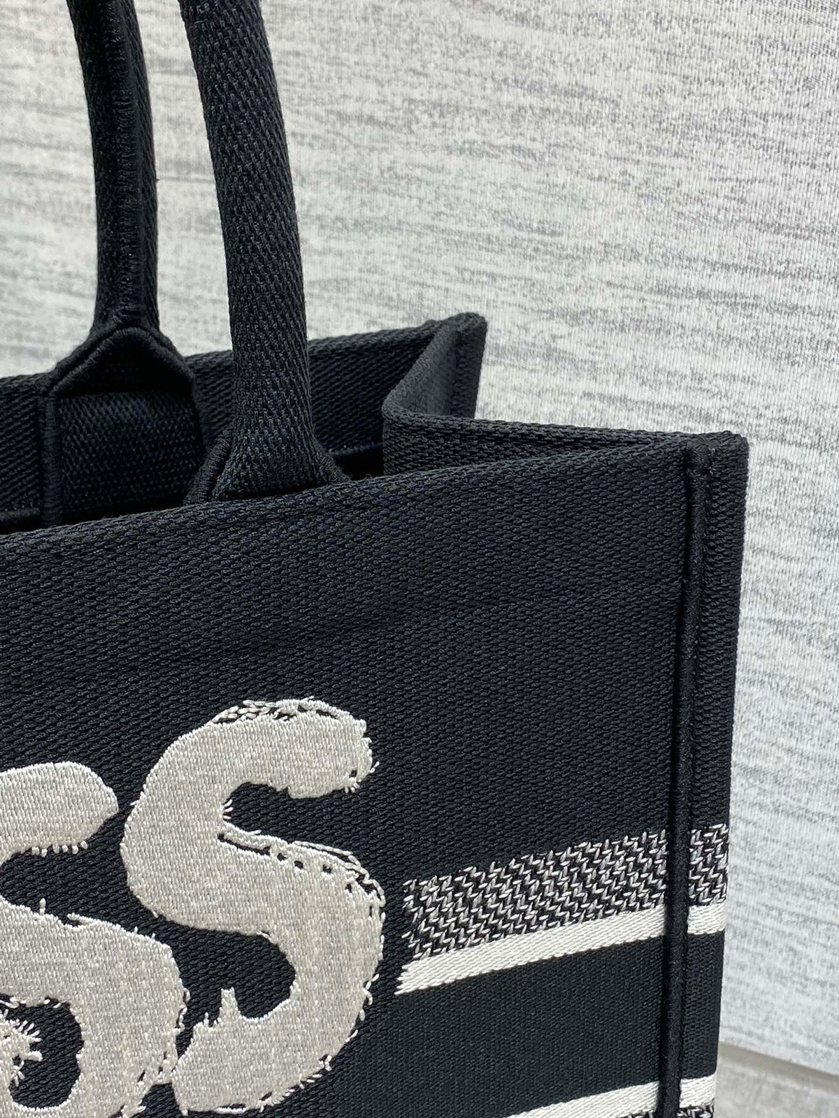 Dior Medium Book Tote 36 in Black Mix White Canvas 226507