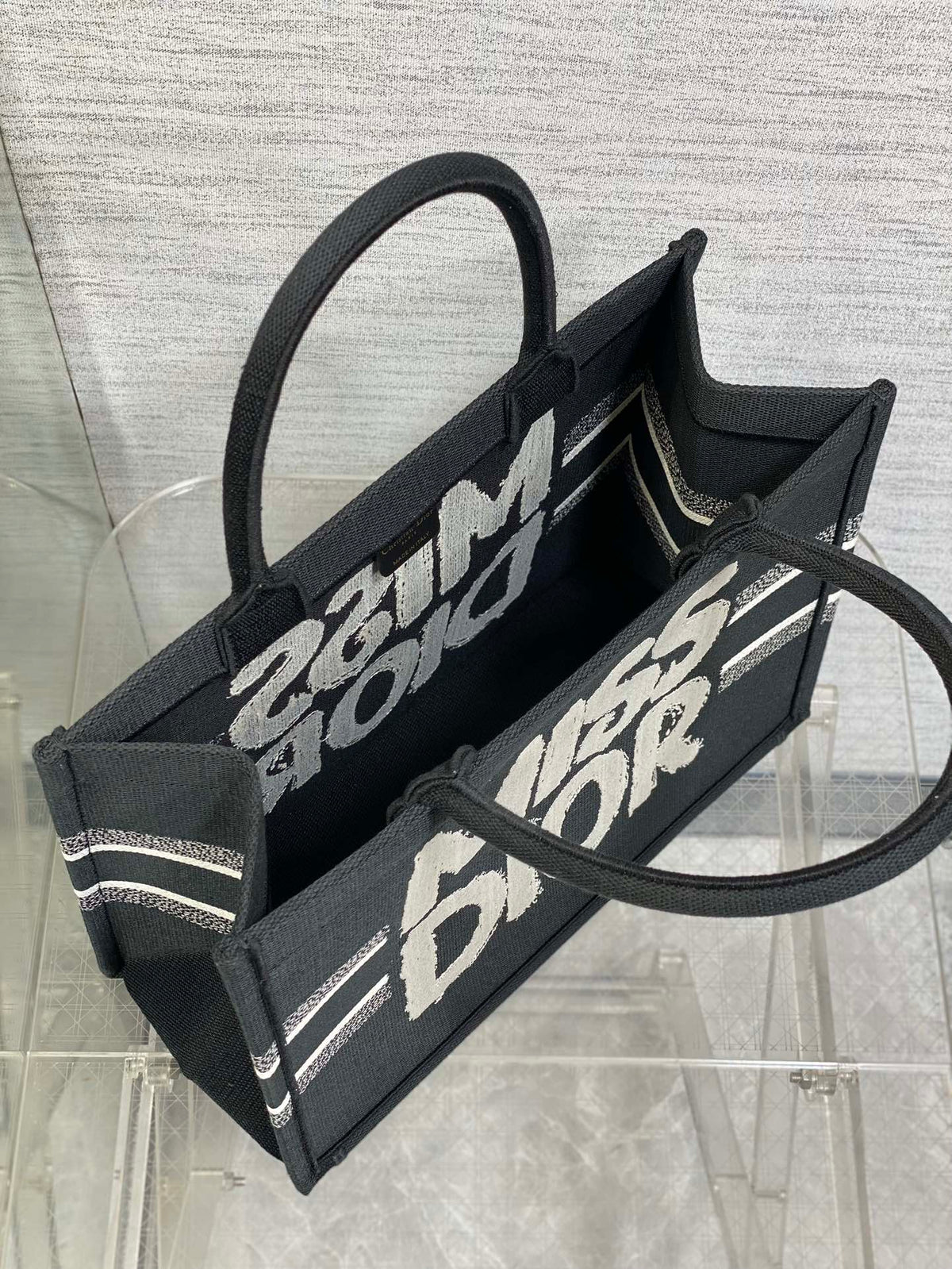 Dior Medium Book Tote 36 in Black Mix White Canvas 226507