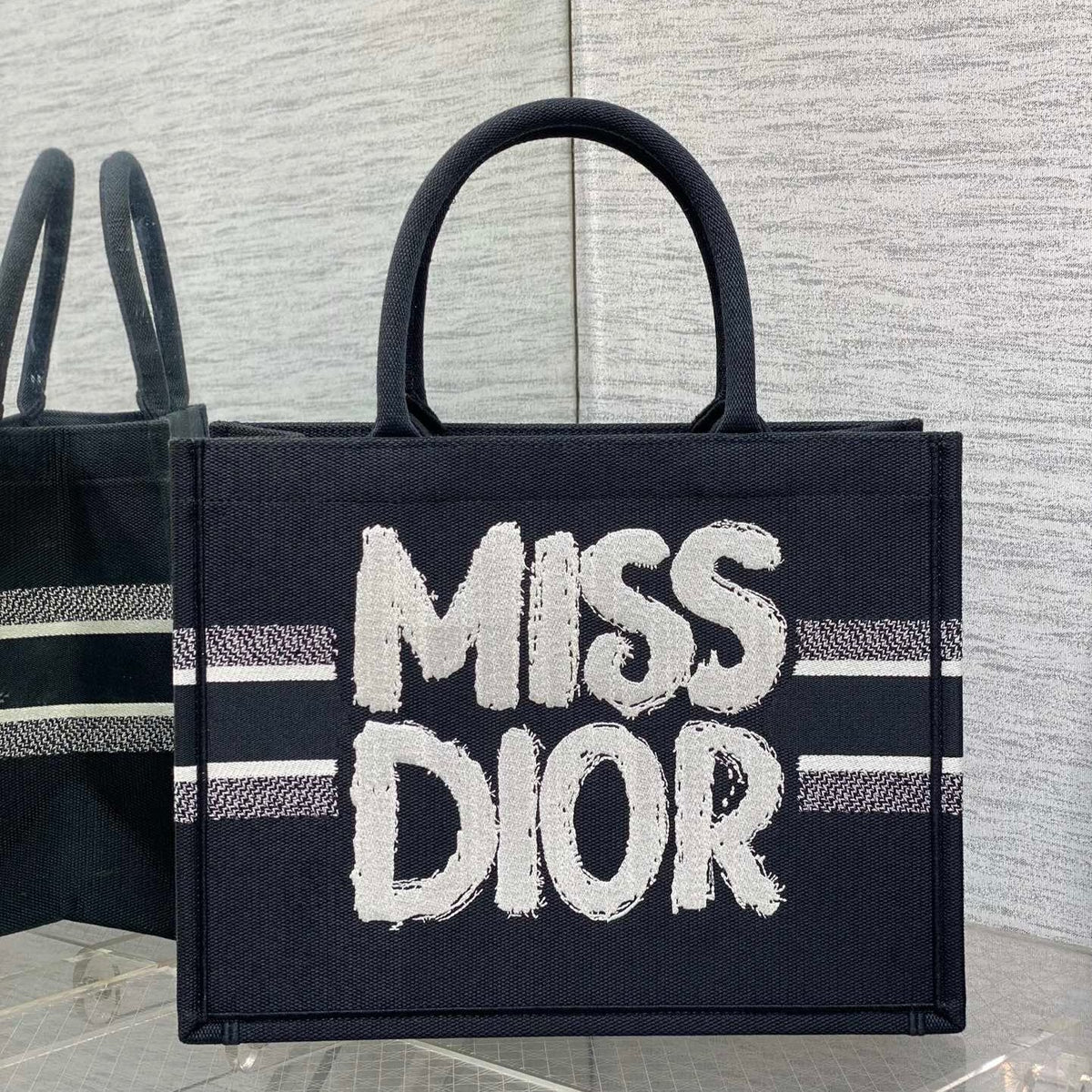 Dior Medium Book Tote 36 in Black Mix White Canvas 226507
