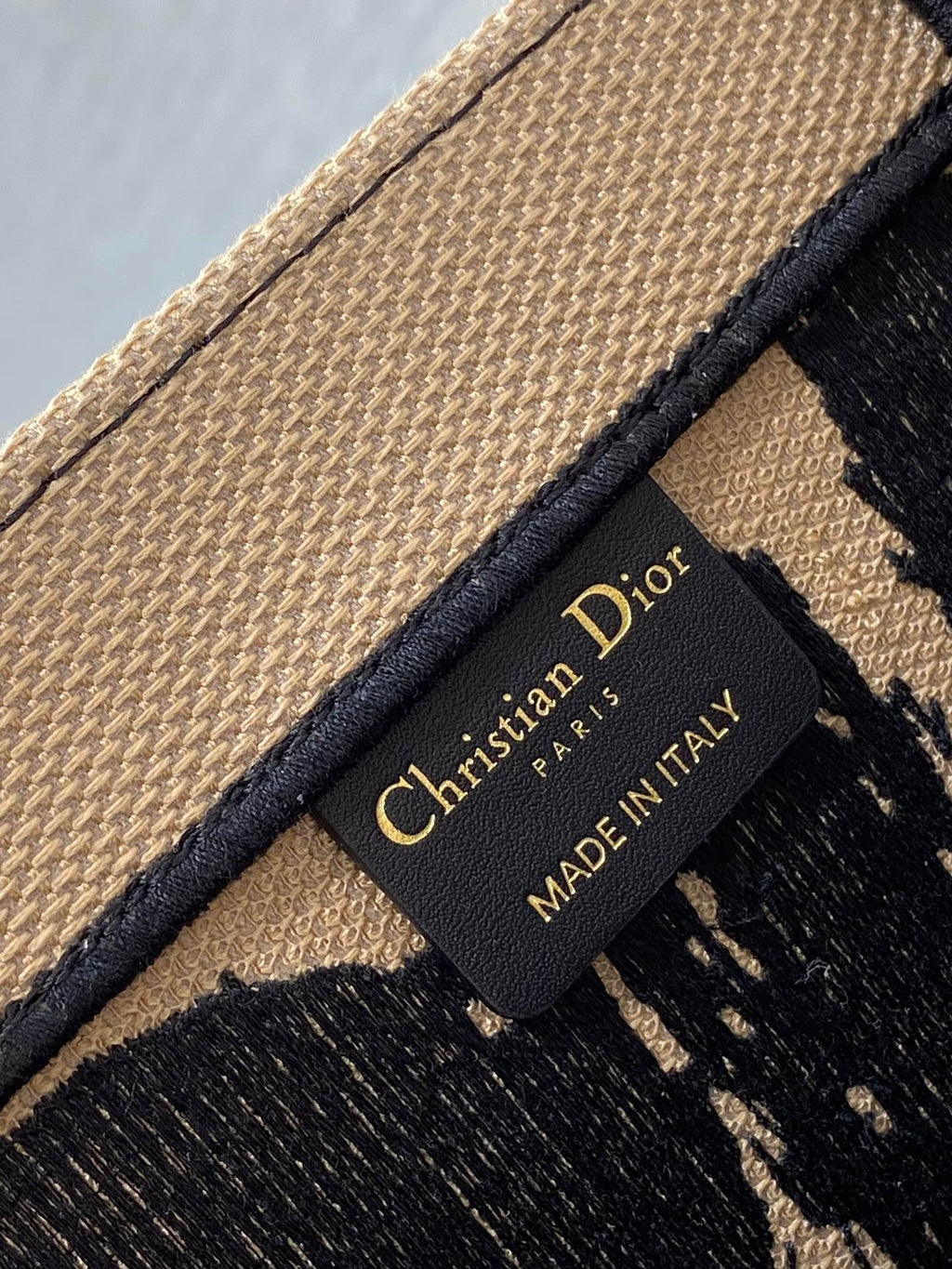 Large Book Tote 42 Beige and Black Miss Dior Graffiti Embroidery