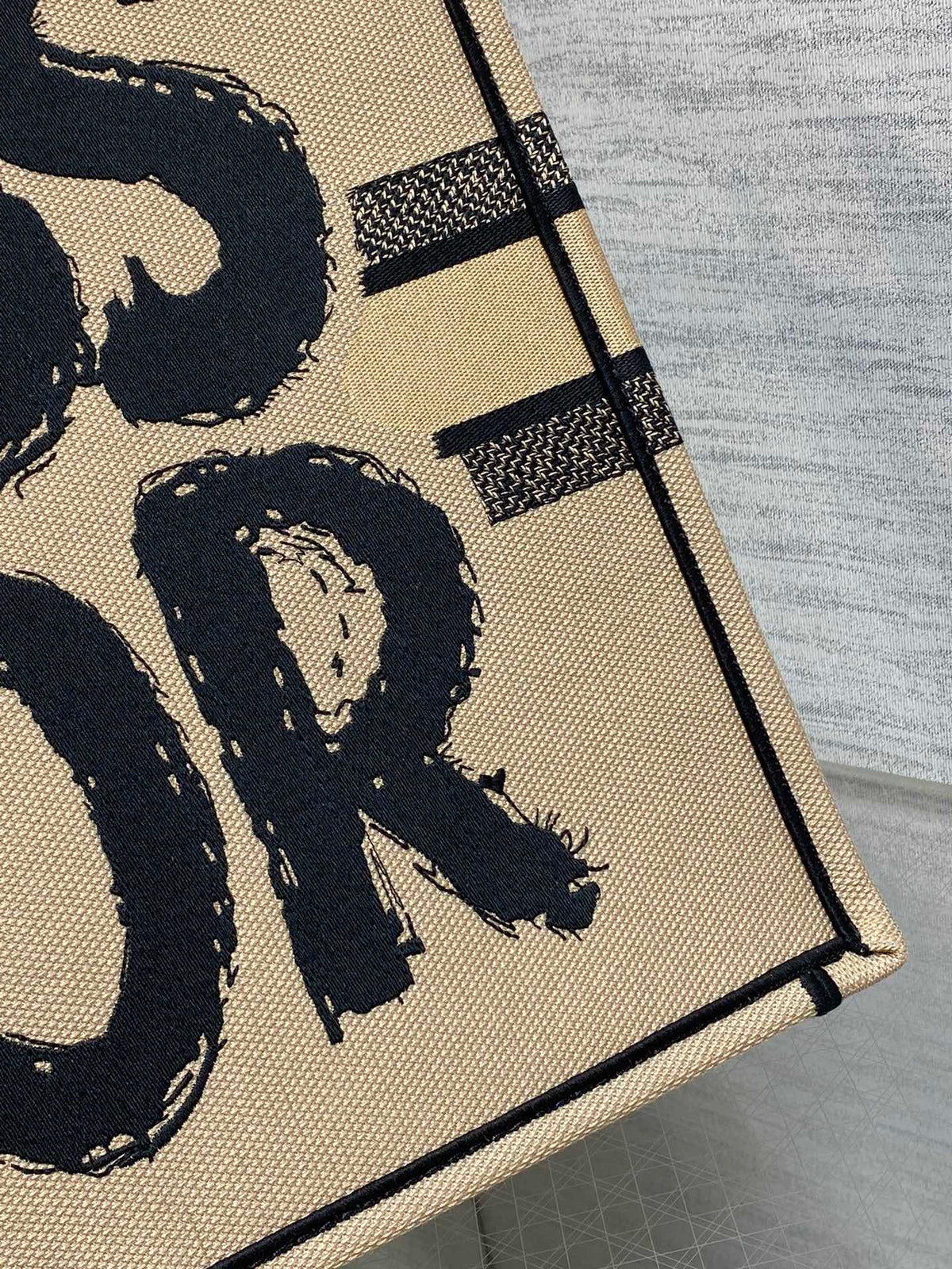 Large Book Tote 42 Beige and Black Miss Dior Graffiti Embroidery