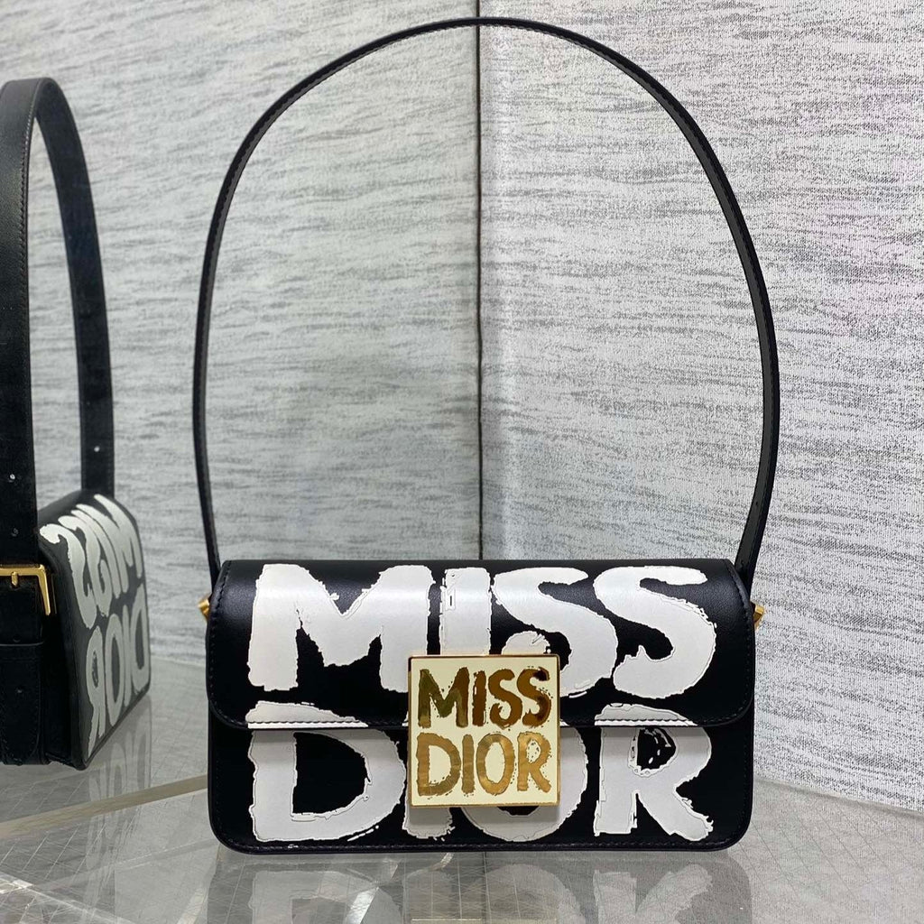 Dior Small 22 Flap Bag in Black Mix White Lambskin with Gold Hardware