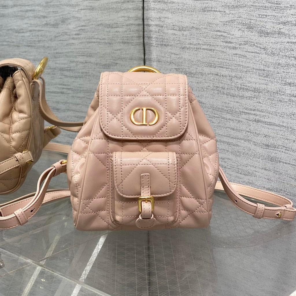 Dior Small 20 Caro Backpack in Peach Pink Macrocannage Lambskin