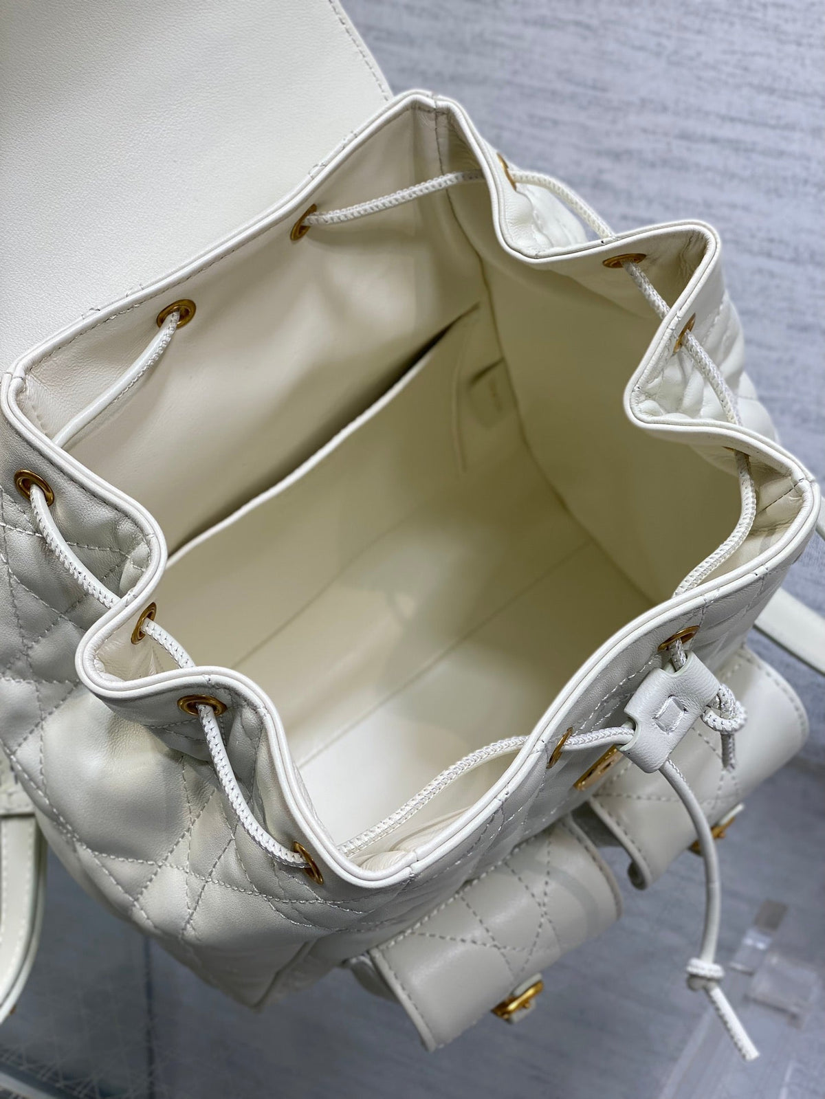 Dior Small 23 Caro Backpack in White Macrocannage Lambskin