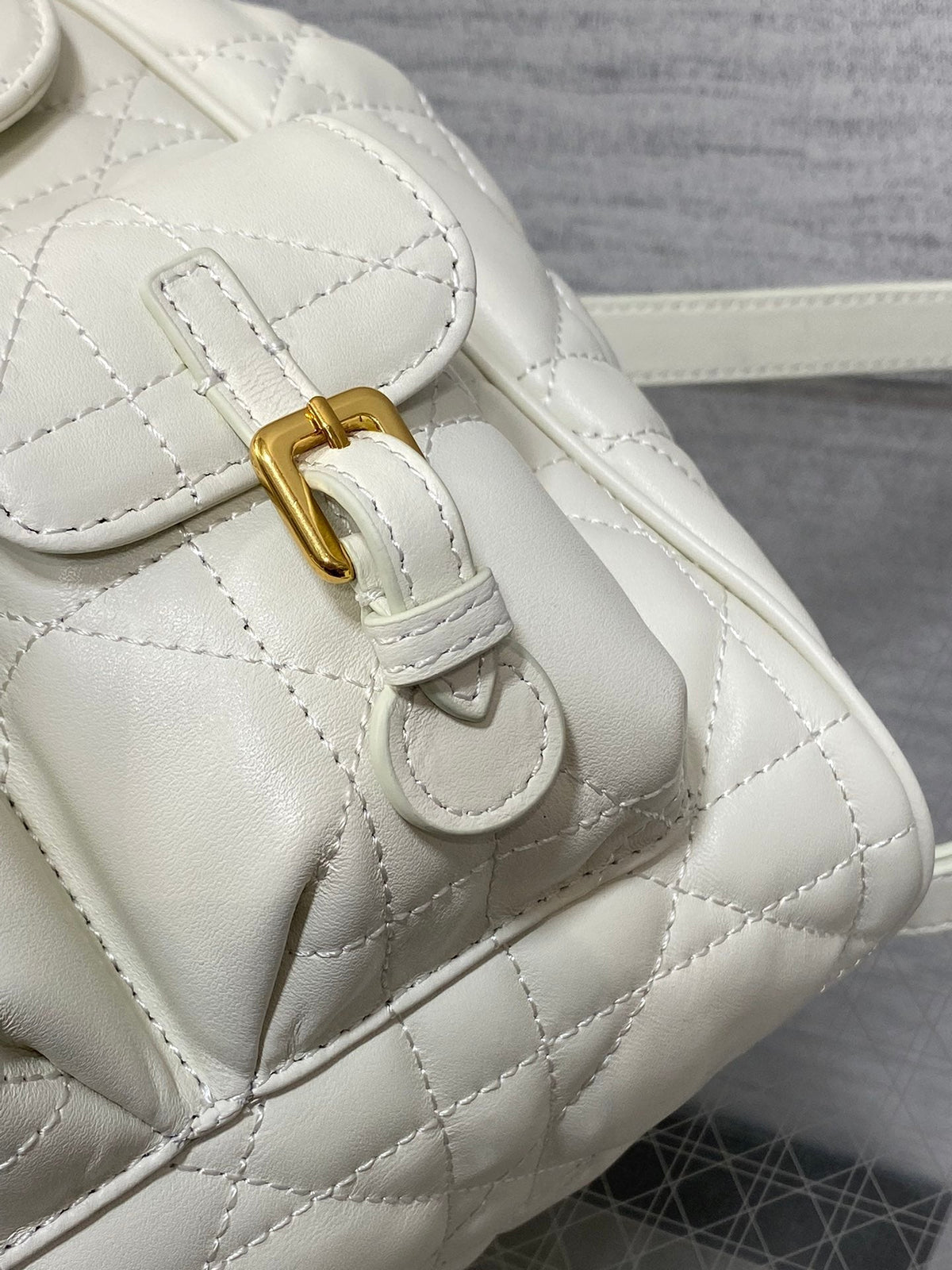 Dior Small 23 Caro Backpack in White Macrocannage Lambskin