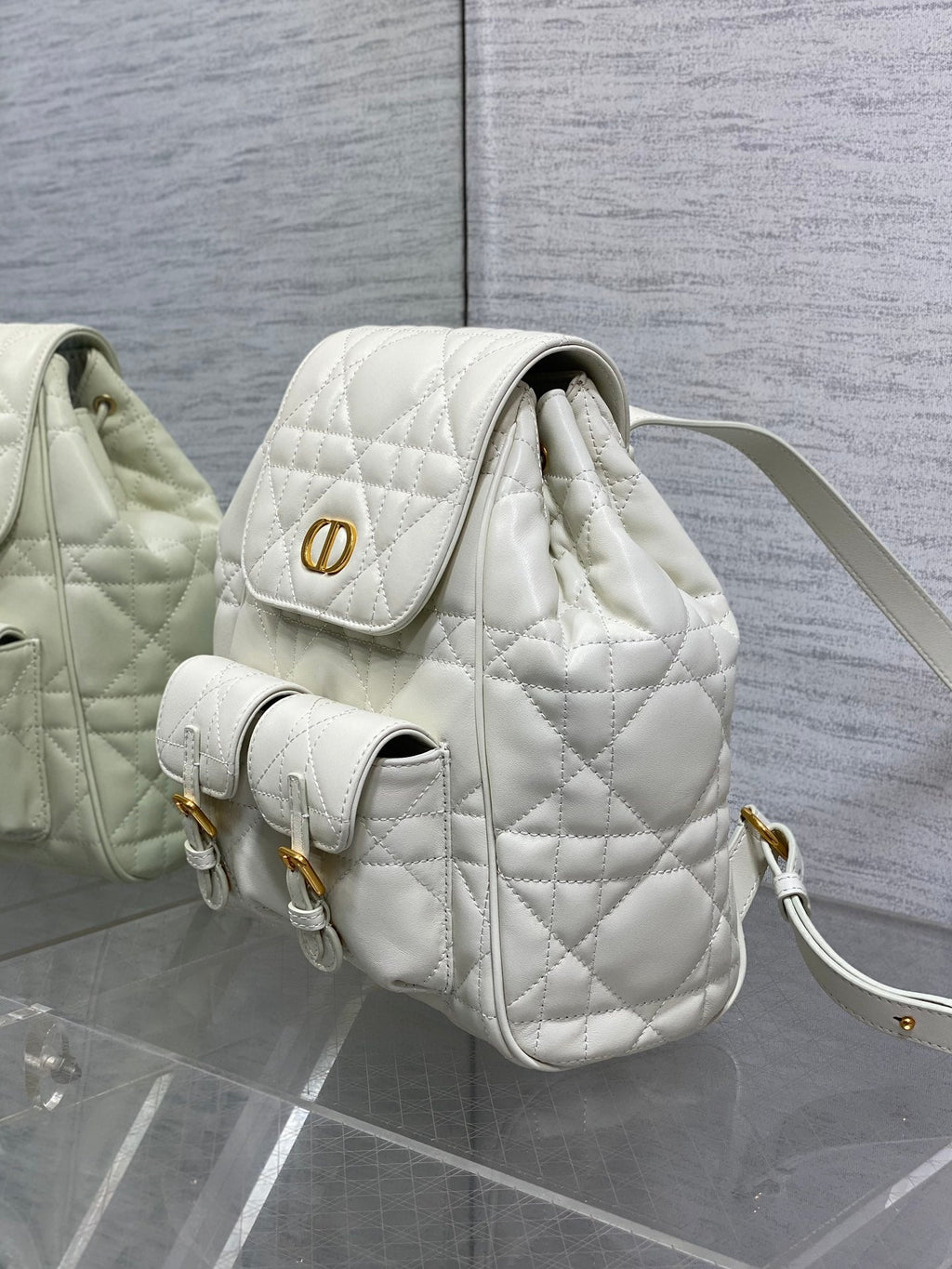 Dior Small 23 Caro Backpack in White Macrocannage Lambskin