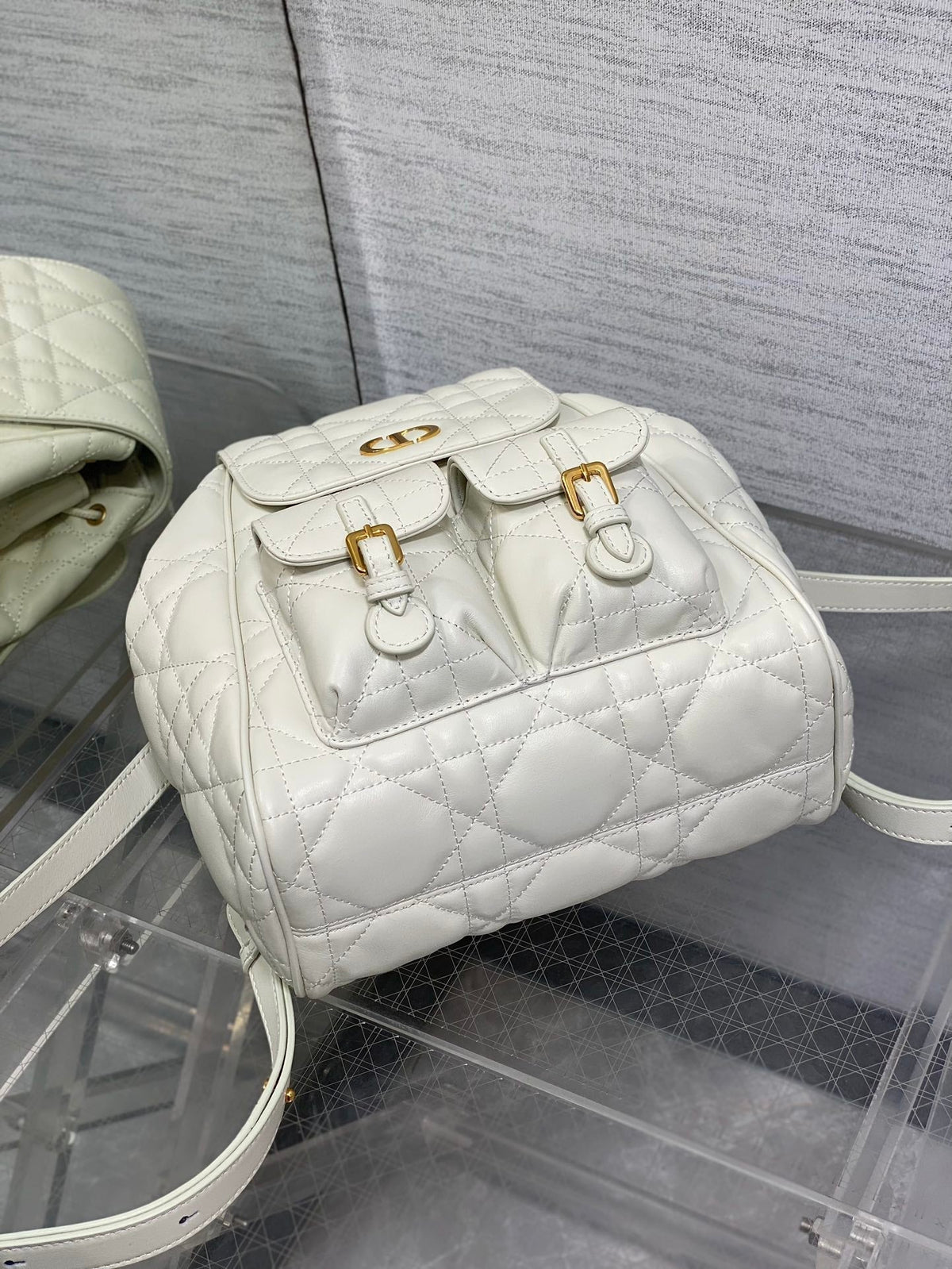 Dior Small 23 Caro Backpack in White Macrocannage Lambskin