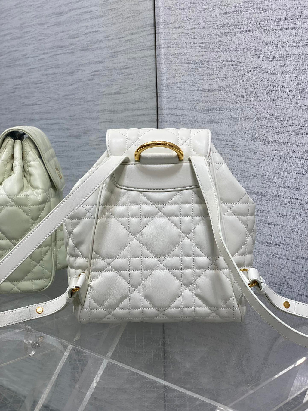 Dior Small 23 Caro Backpack in White Macrocannage Lambskin