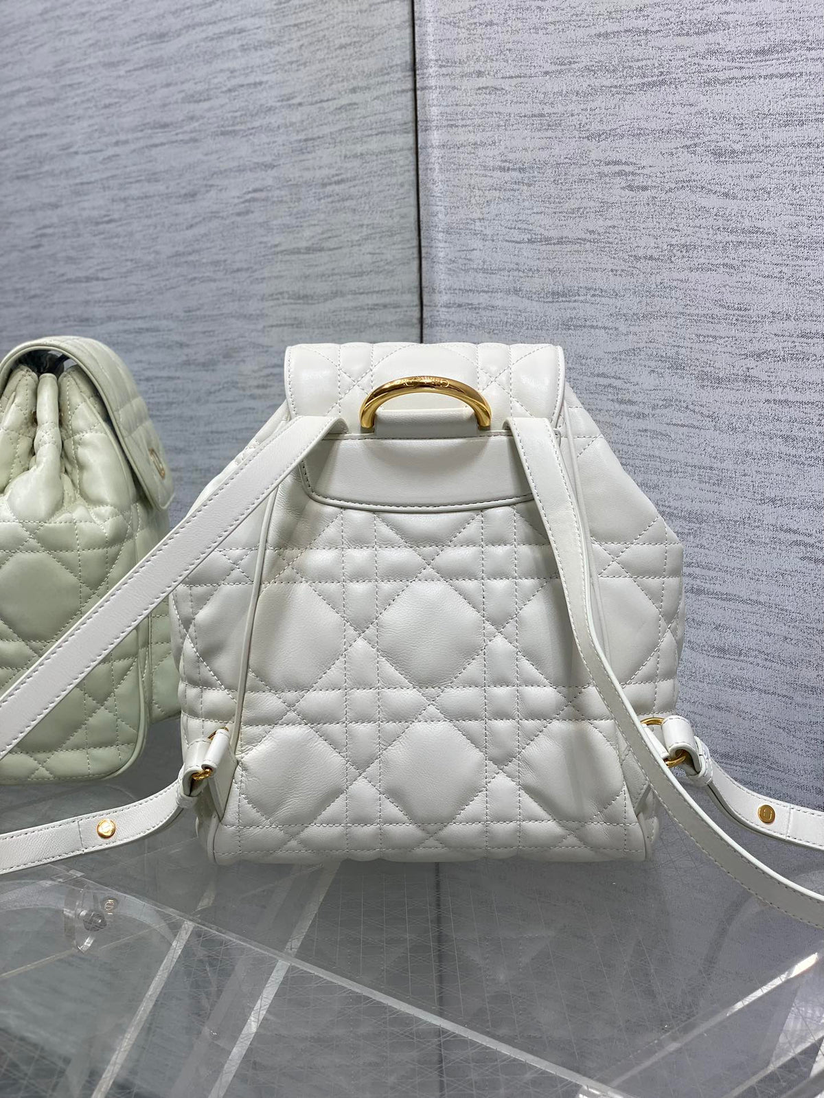 Dior Small 23 Caro Backpack in White Macrocannage Lambskin