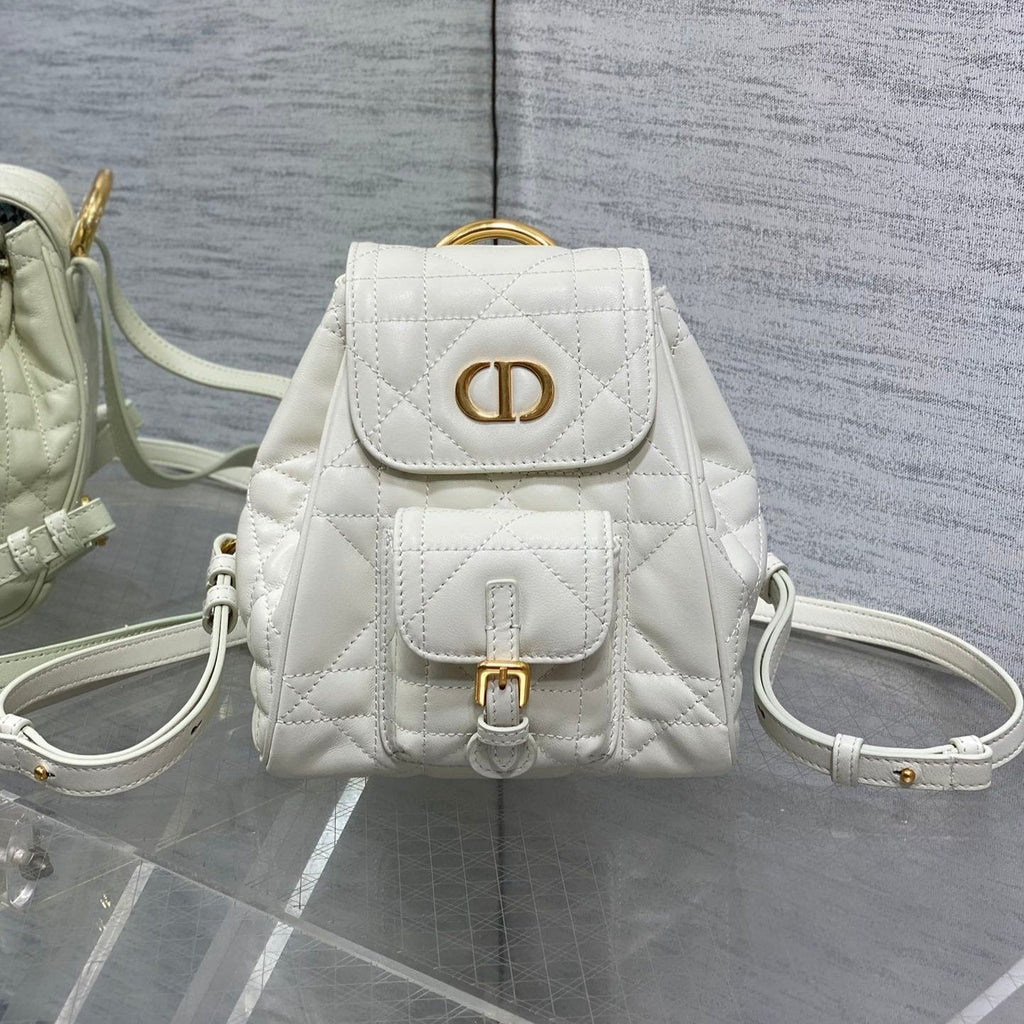 Dior Small 20 Caro Backpack in White Macrocannage Lambskin