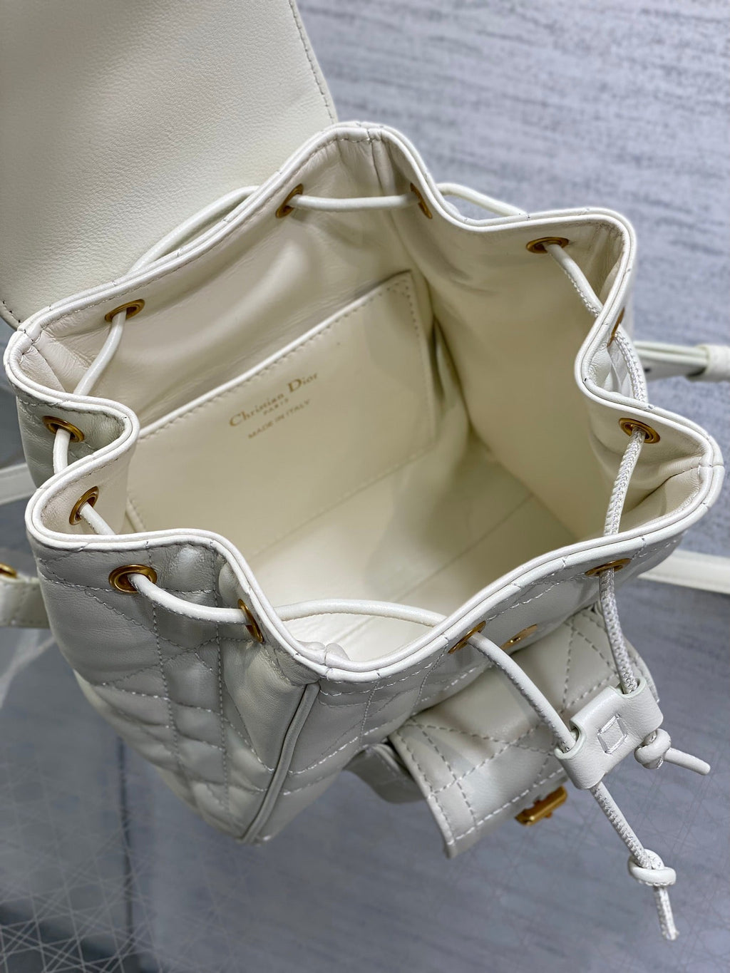 Dior Small 20 Caro Backpack in White Macrocannage Lambskin
