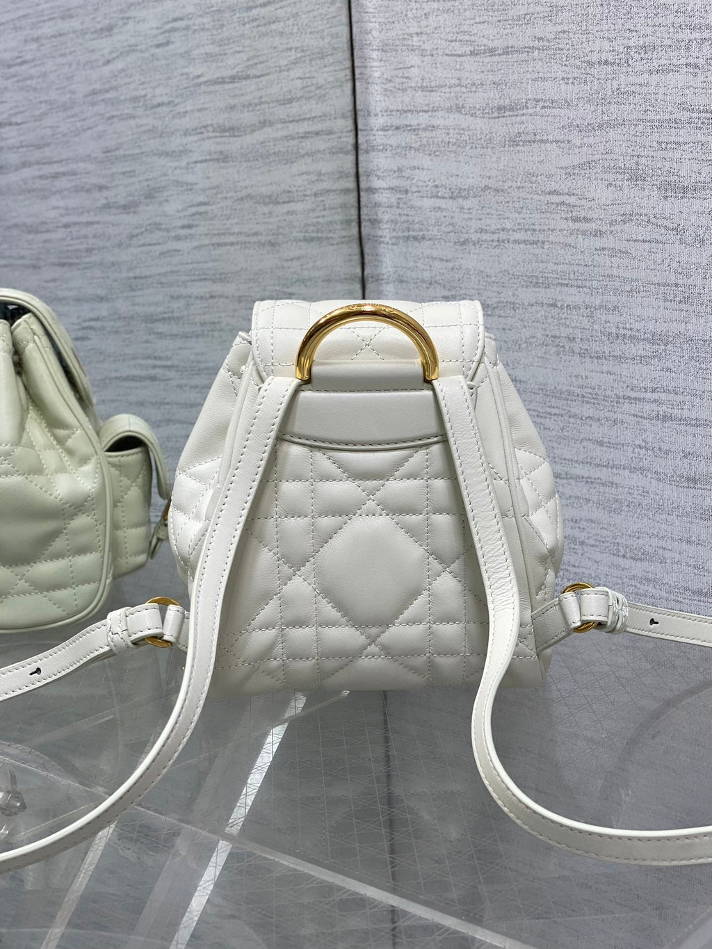 Dior Small 20 Caro Backpack in White Macrocannage Lambskin