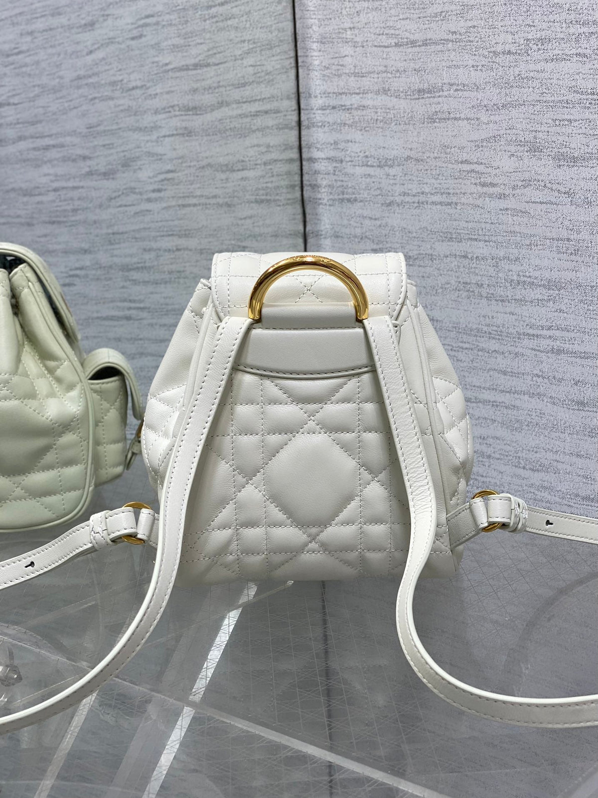 Dior Small 20 Caro Backpack in White Macrocannage Lambskin
