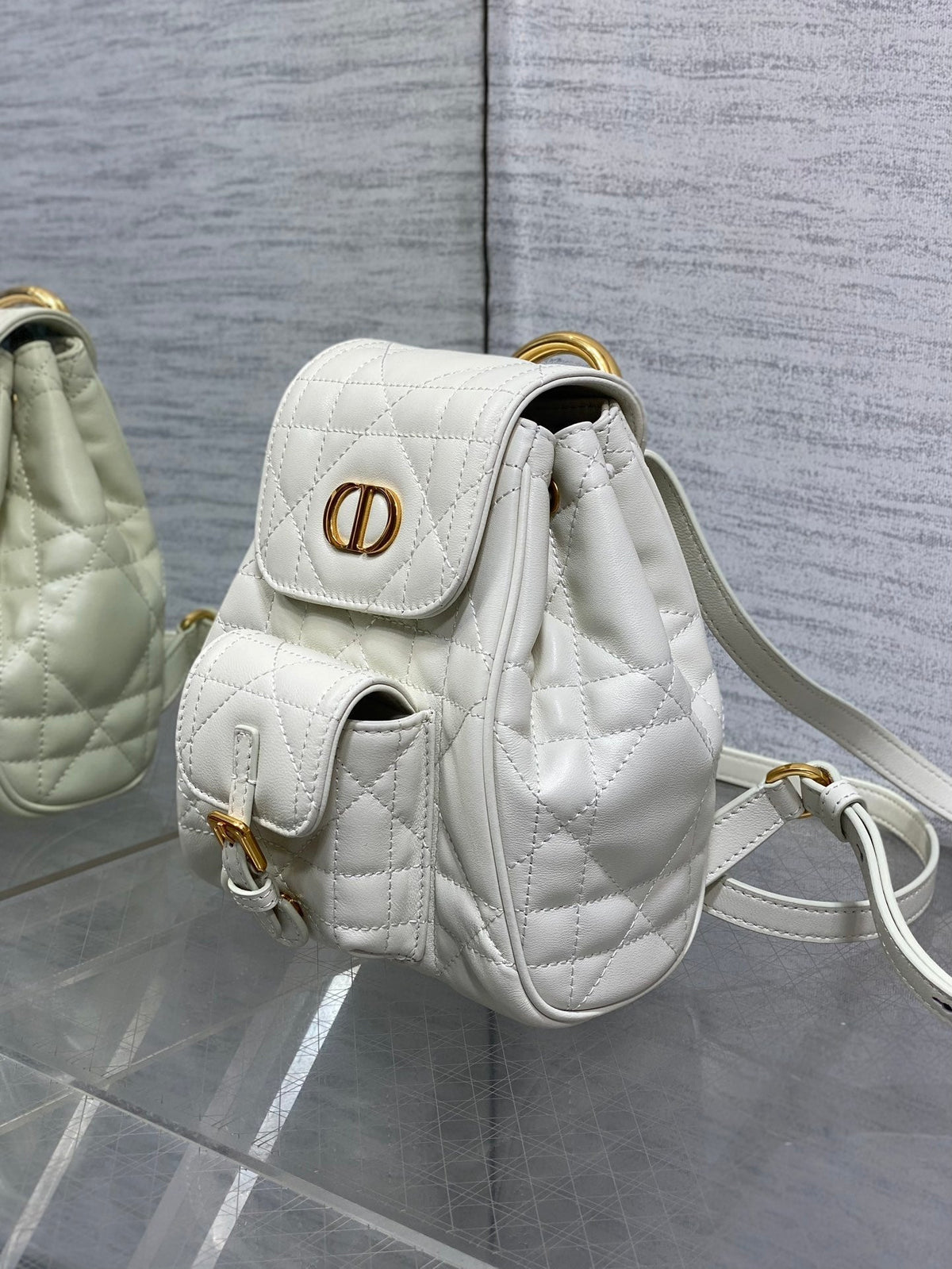 Dior Small 20 Caro Backpack in White Macrocannage Lambskin