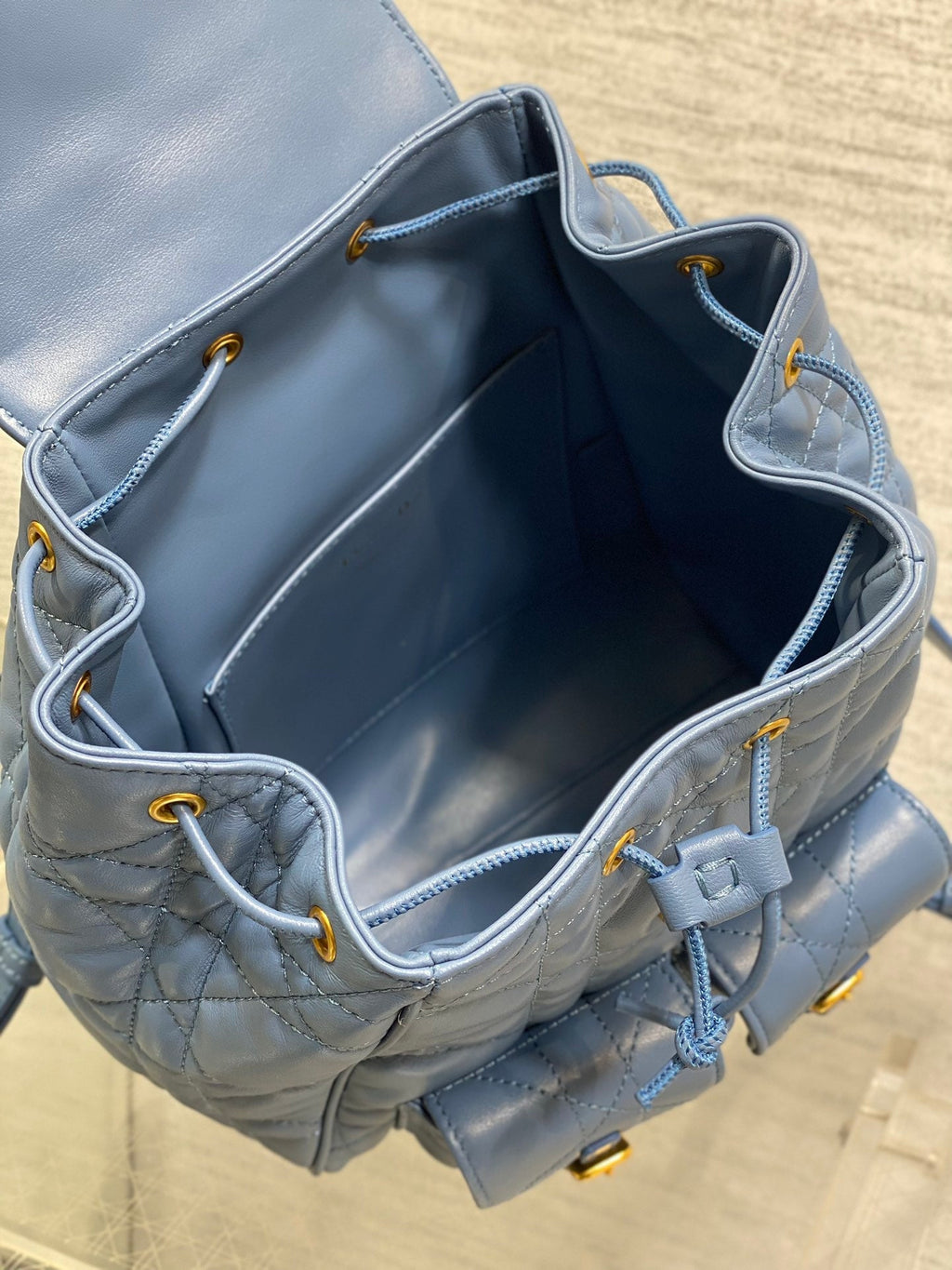 Dior Small 20 Caro Backpack in Royal Blue Macrocannage Lambskin