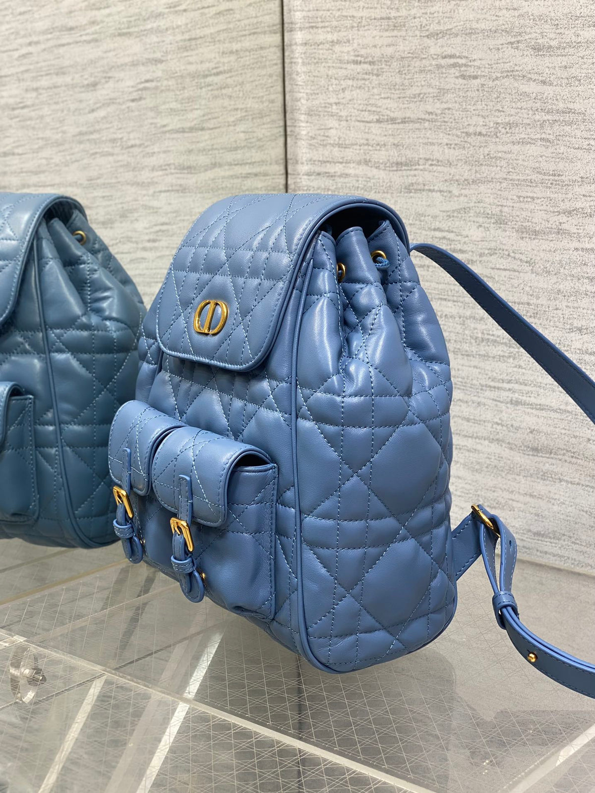 Dior Small 20 Caro Backpack in Royal Blue Macrocannage Lambskin