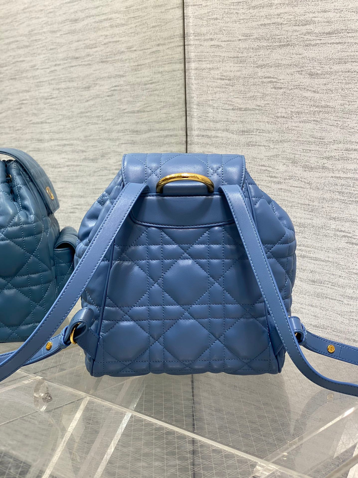 Dior Small 20 Caro Backpack in Royal Blue Macrocannage Lambskin