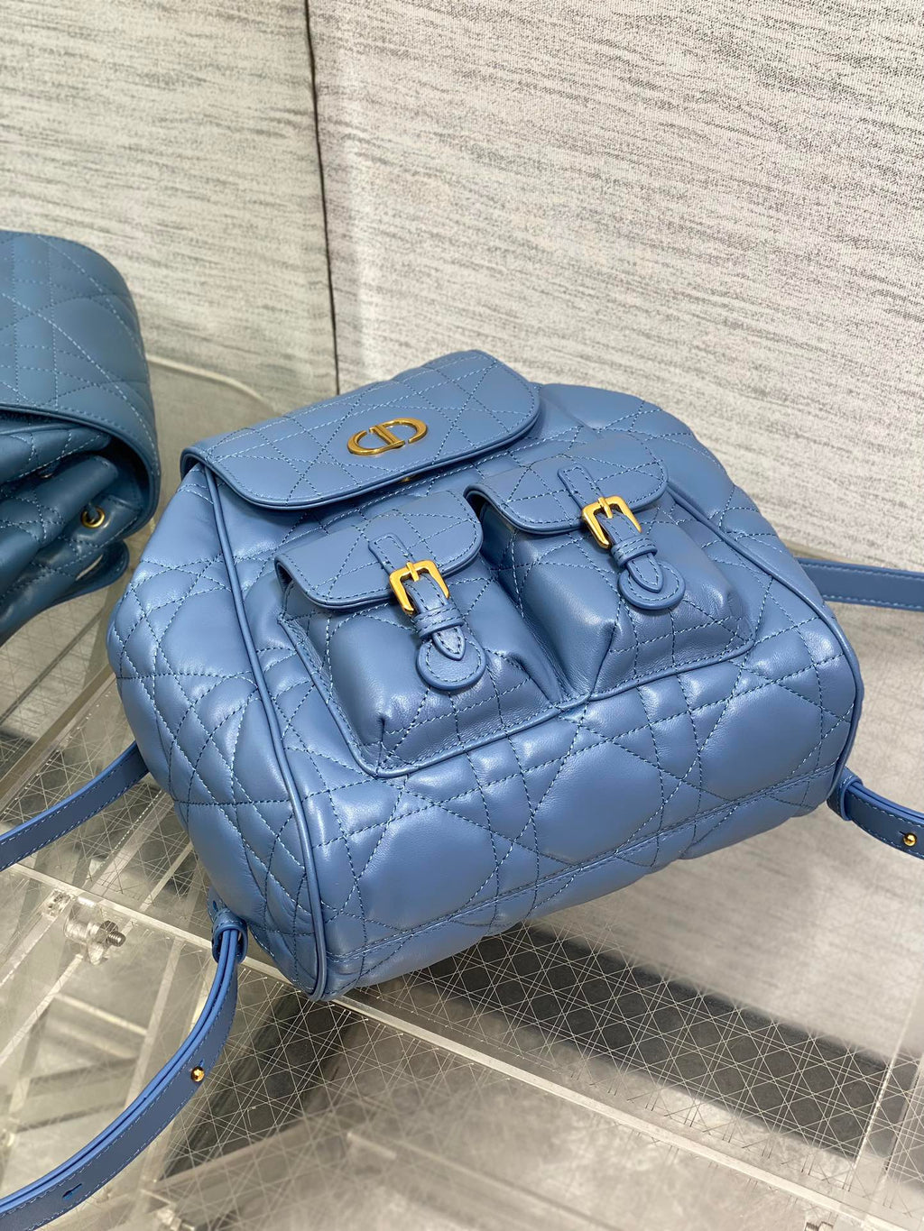 Dior Small 20 Caro Backpack in Royal Blue Macrocannage Lambskin