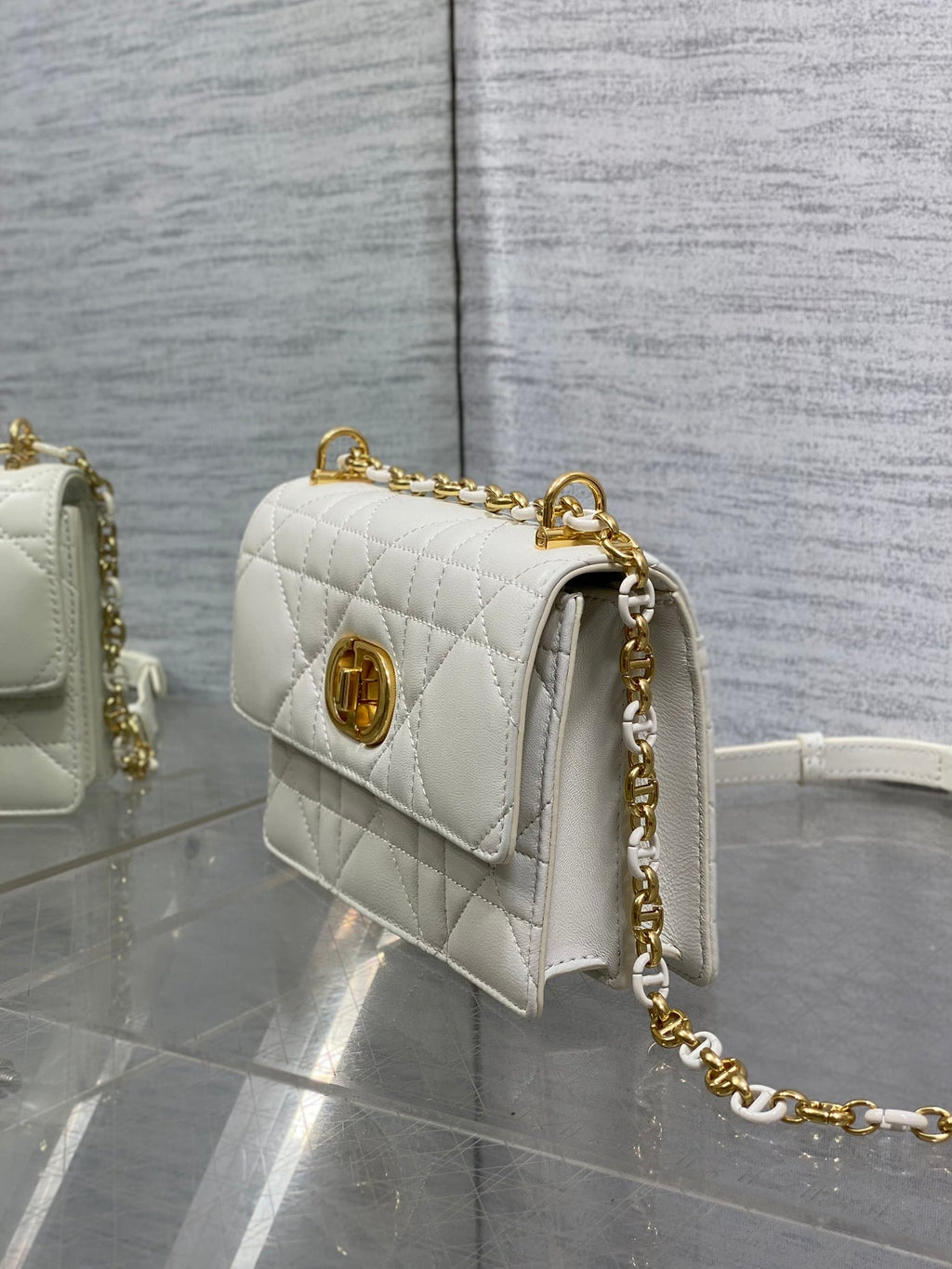 Dior Miss Caro Mini 17 Bag in White Macrocannage Lambskin
