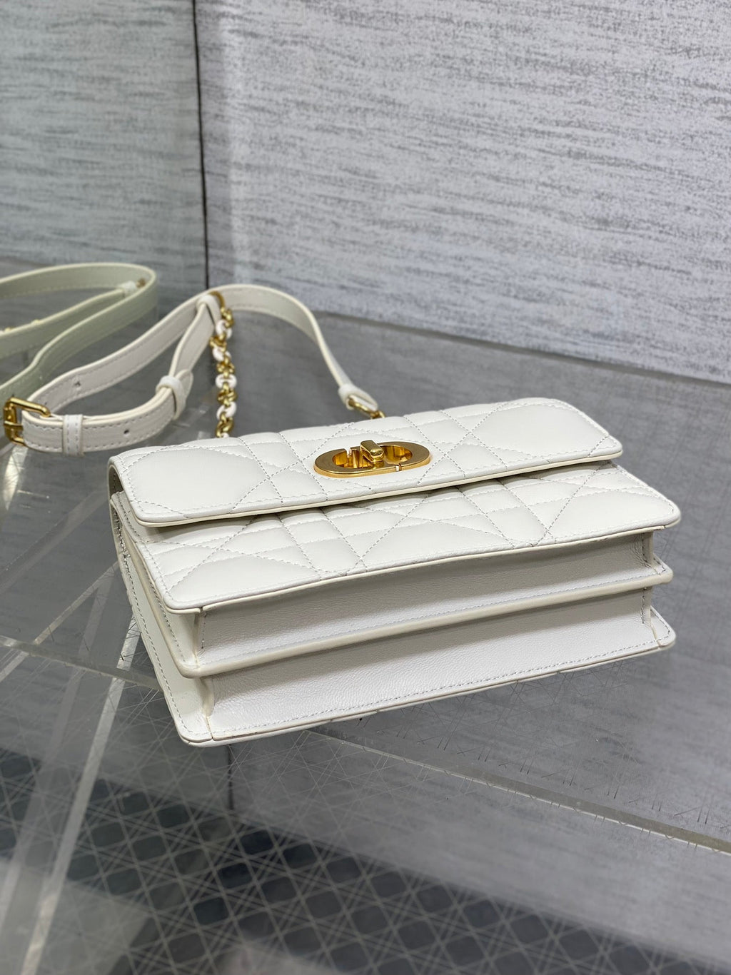 Dior Miss Caro Mini 17 Bag in White Macrocannage Lambskin
