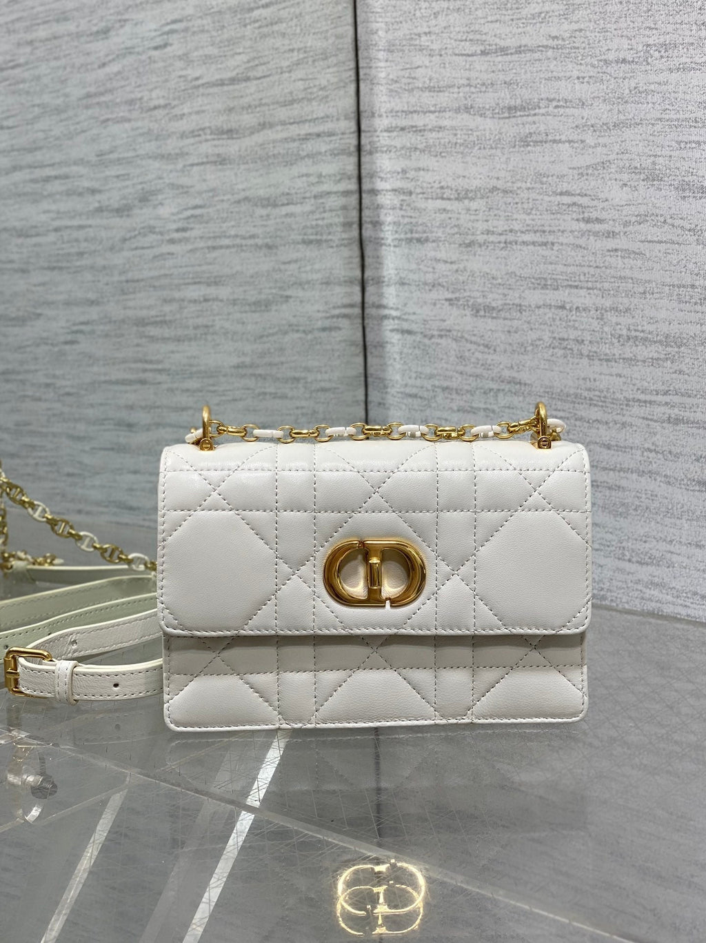 Dior Miss Caro Mini 17 Bag in White Macrocannage Lambskin