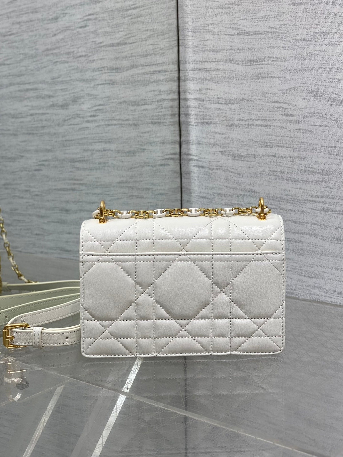 Dior Miss Caro Mini 17 Bag in White Macrocannage Lambskin