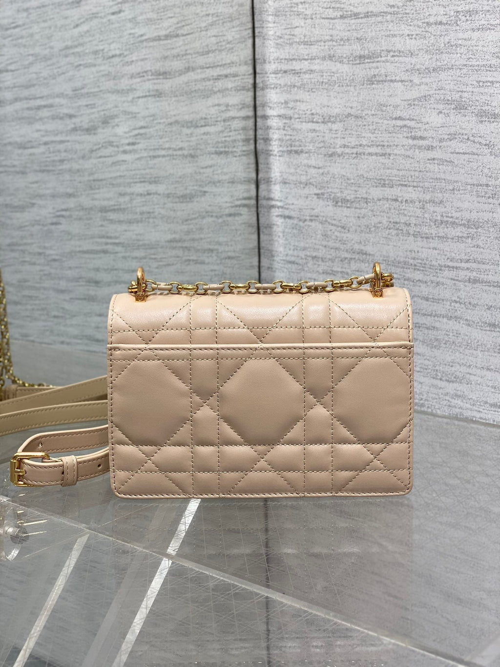 Dior Miss Caro Mini 17 Bag in Powder Beige Macrocannage Lambskin