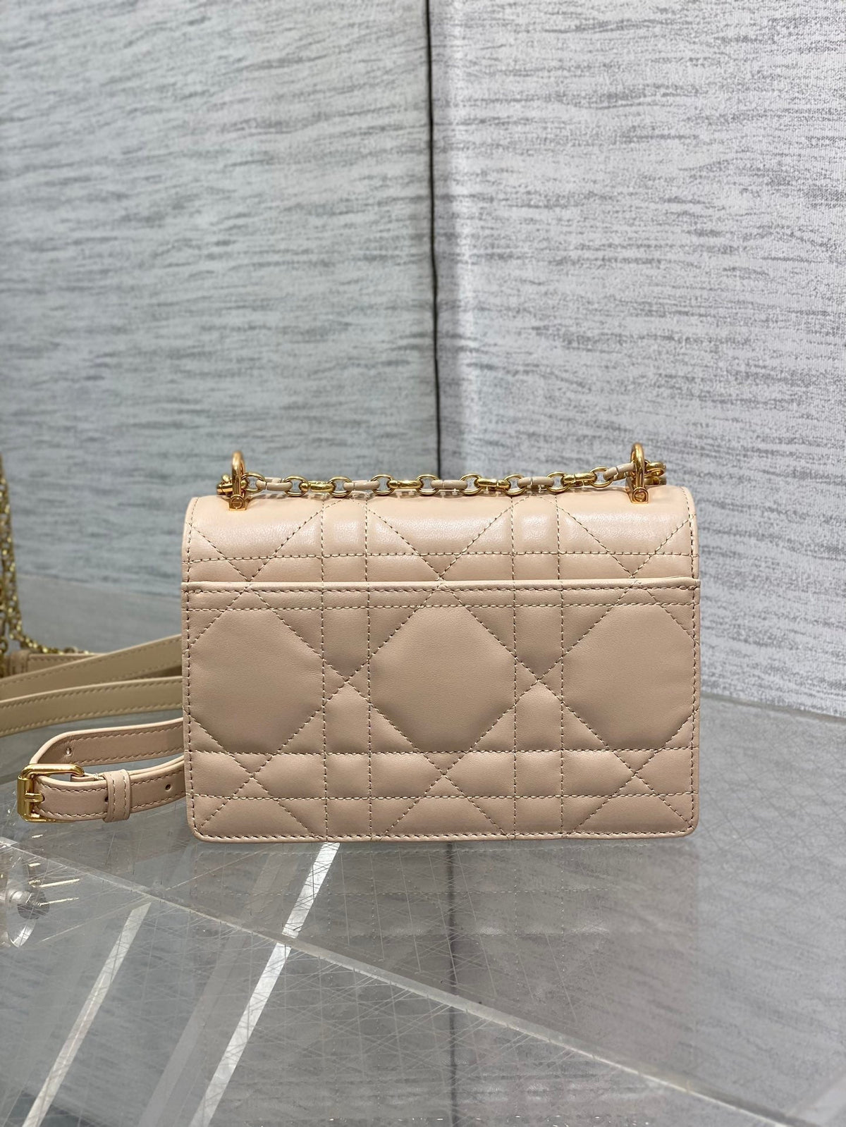 Dior Miss Caro Mini 17 Bag in Powder Beige Macrocannage Lambskin