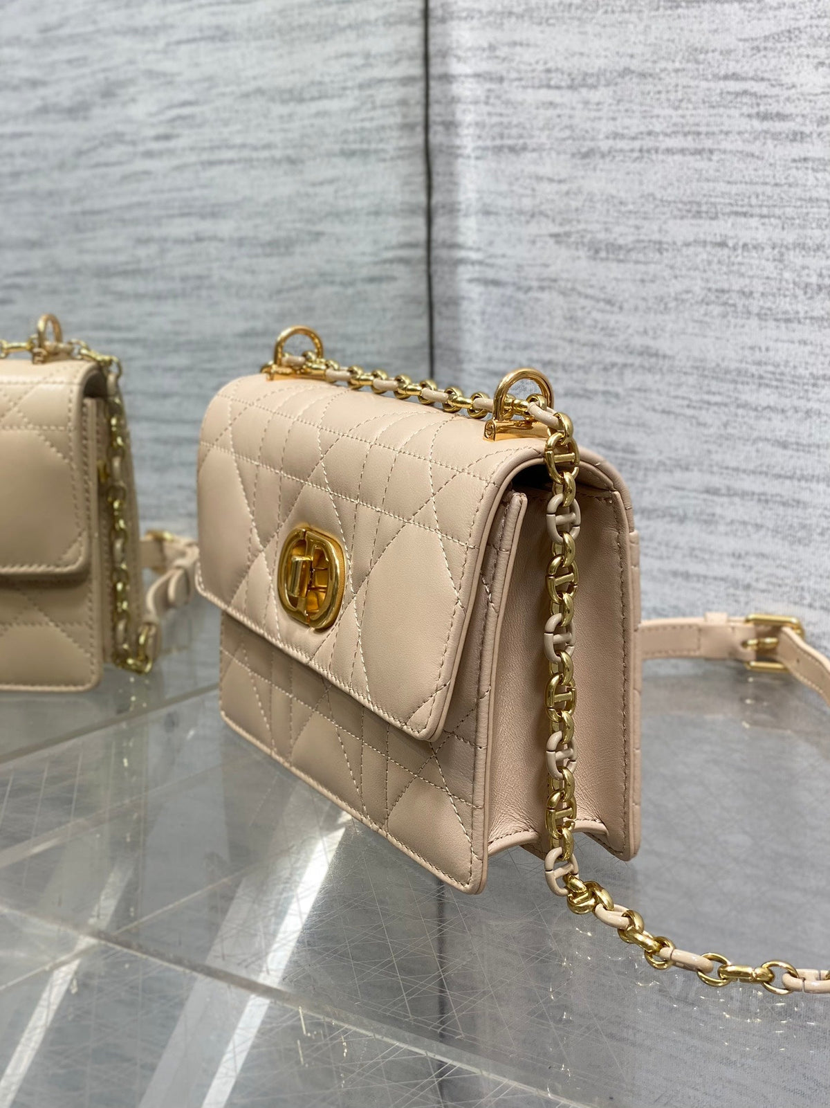 Dior Miss Caro Mini 17 Bag in Powder Beige Macrocannage Lambskin