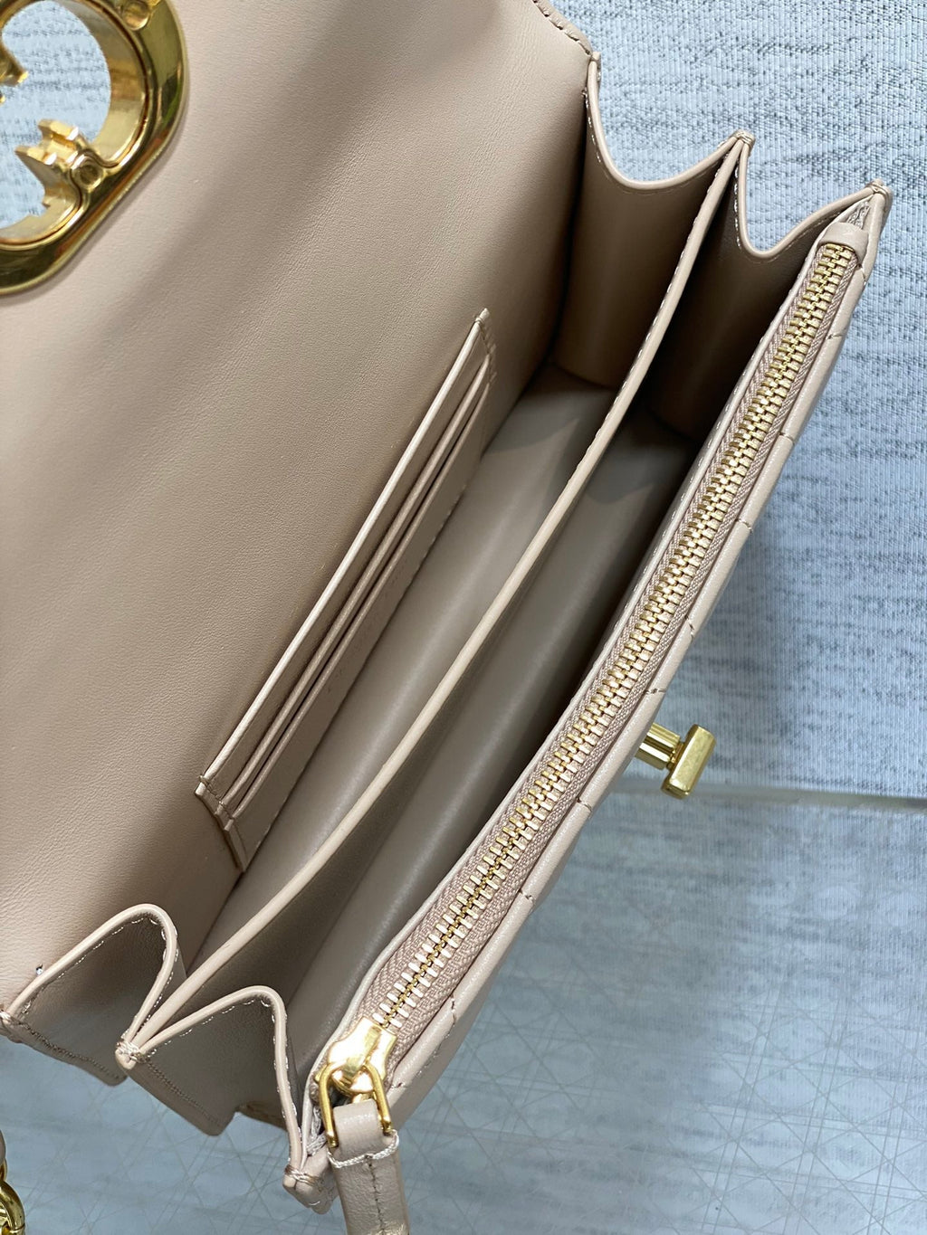 Dior Miss Caro Mini 17 Bag in Powder Beige Macrocannage Lambskin